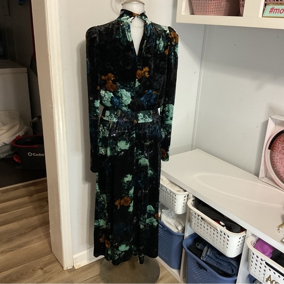 RYEGRASS Black Floral Velour Maxi Dress Size S - Picture 4 of 14